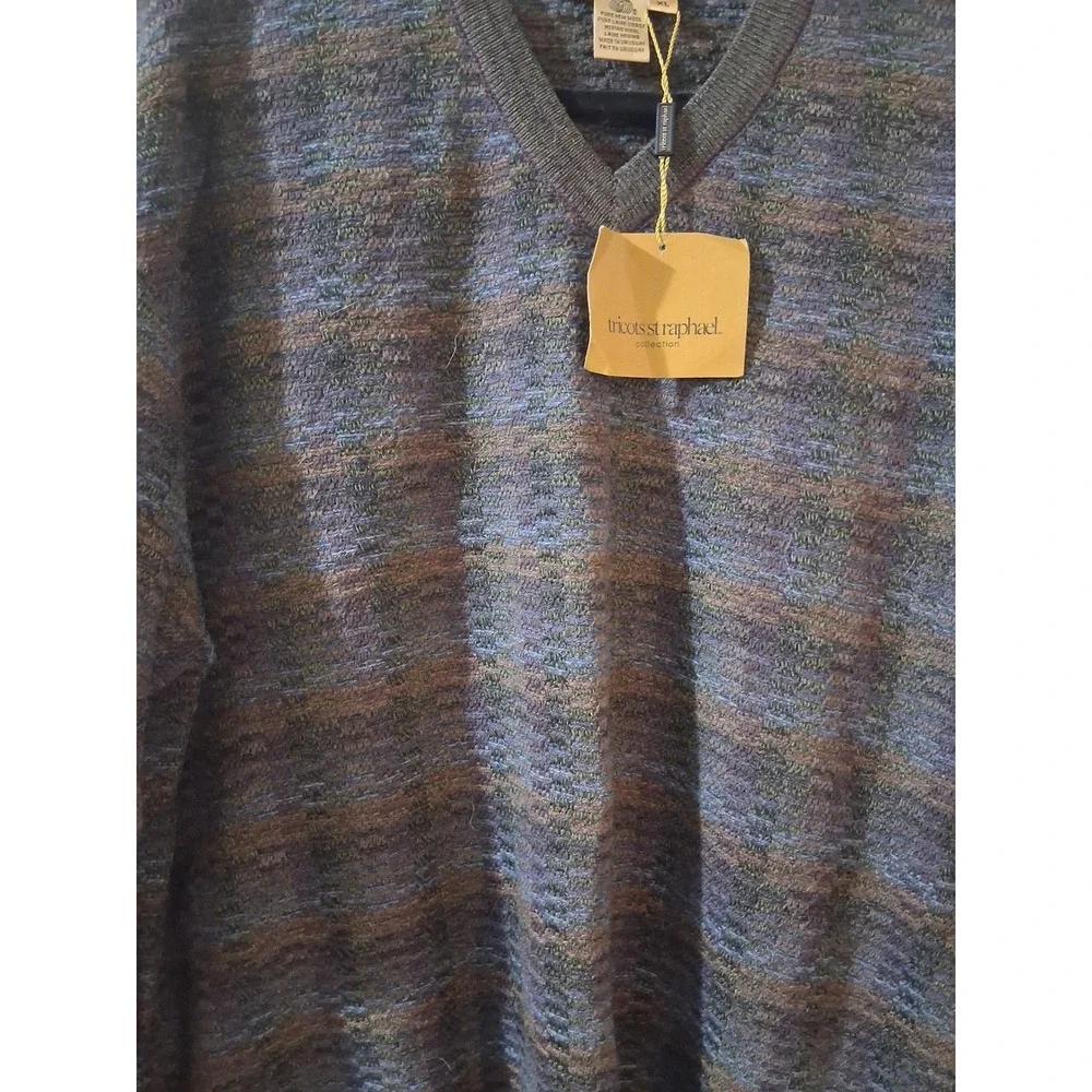 Tricots St Raphael Mens XL Merino Wool V-Neck Sweater Space Dye Knit Uruguay NWT